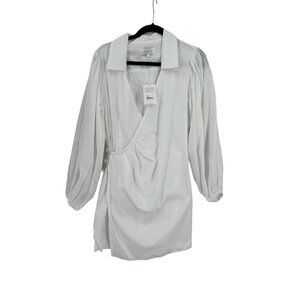 Steele Faux Wrap Ciper Dress Womens Size Large NWT Fairy Boho Peasant‎ White